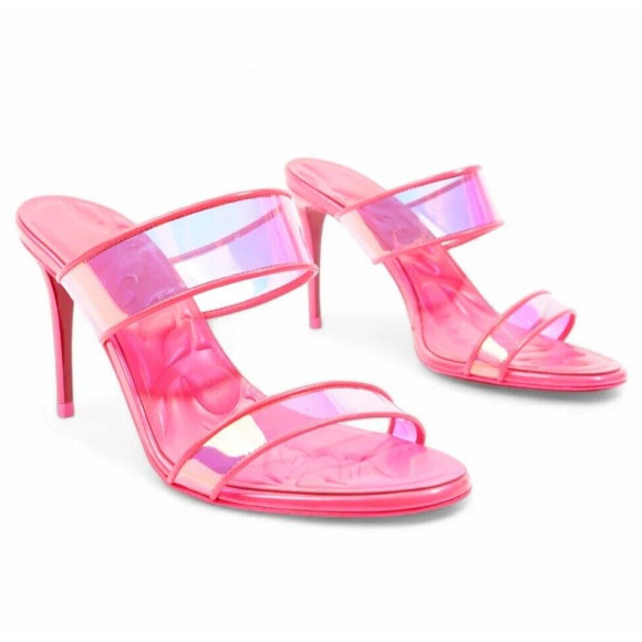 Christian Louboutin Just Loubi 85mm mules Mules Leather PVC Neon Pink 37 - Picture 3 of 10